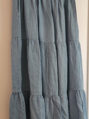 Chelsea & Theodore Blue Chambray Tiered Maxi Skirt, Size Small, NWT